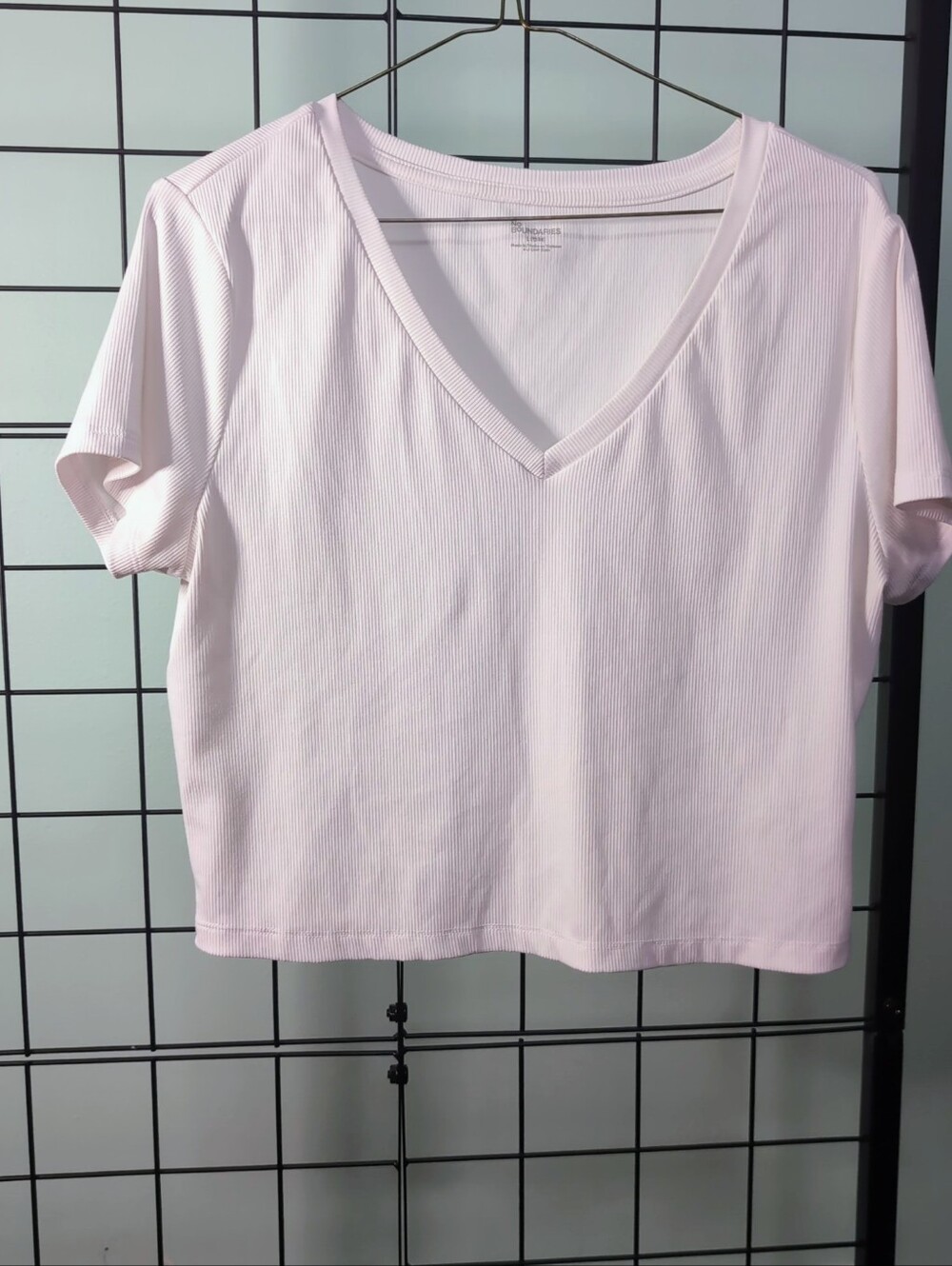 ***5 For $20***No Boundaries White Ribbed V-Neck Crop Top Size L